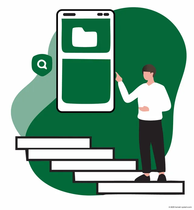 Zwei Frauen im Gespräch über Softwareentwicklung: Eine steht und zeigt auf schwebenden Code auf einem großen Bildschirm, die andere sitzt mit einer Tasse in der Hand. Im Hintergrund sind Symbole aus den Bereichen Programmierung und Medien zu sehen – betont eine technikorientierte Umgebung.